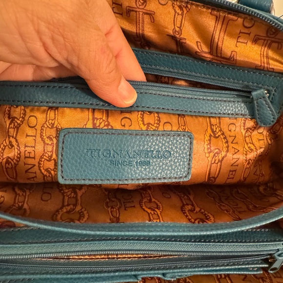 Tignanello Teal Blue Leather Shoulder Handbag - Picture 9 of 9